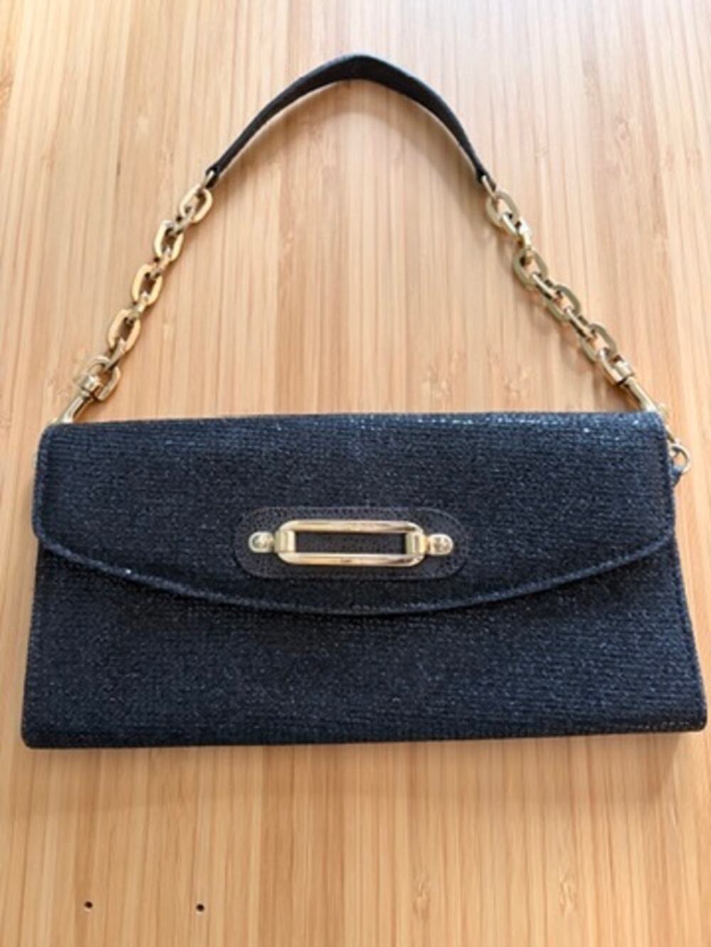 Jimmy Choo Milla Black Glitter Clutch Shoulder Bag Designer